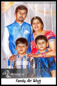 Colour Pencil drawings Of a Family